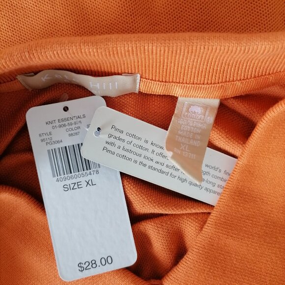 NWT Kate Hill Mens Orange Everyday Comfy Spread Collared Polo Shirt Size X-Large - Picture 5 of 6